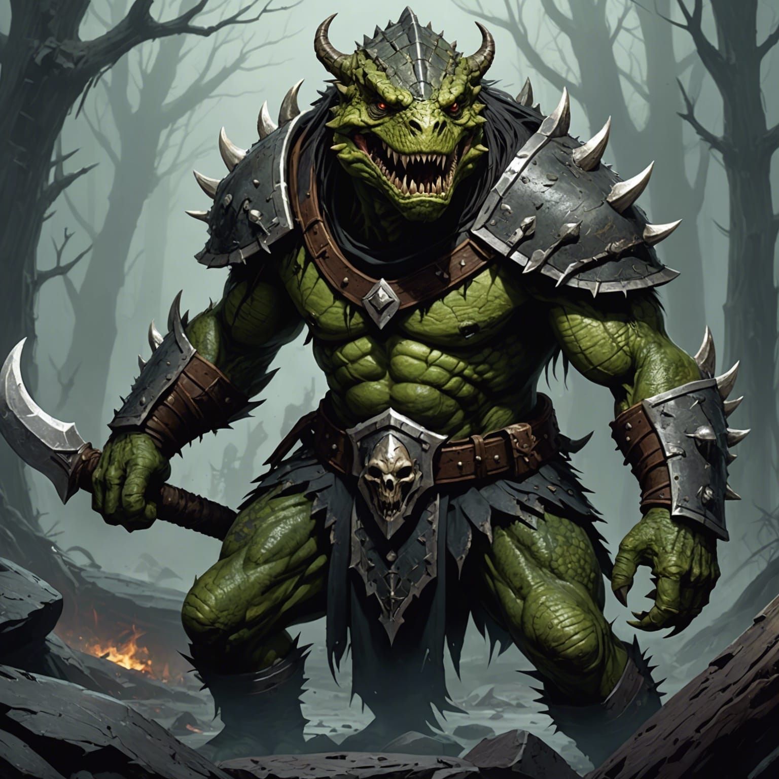 Sinister Undead Lizardfolk Barbarian