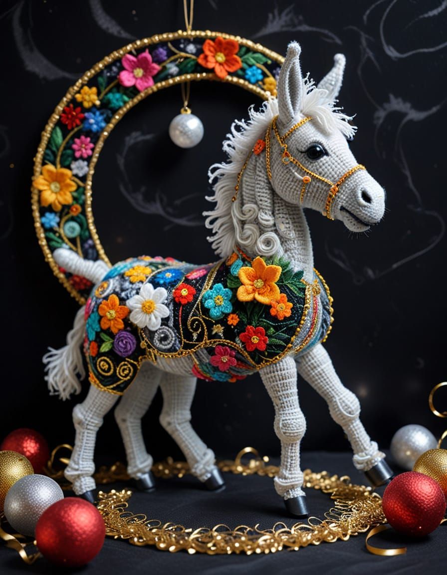 Klimt Crochet Donkey With Celestial Christmas Decorations
