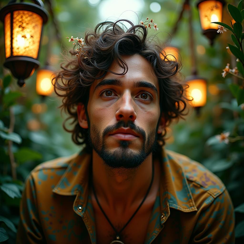 A cats-eye view of a Mysticial Bohemian styled Man