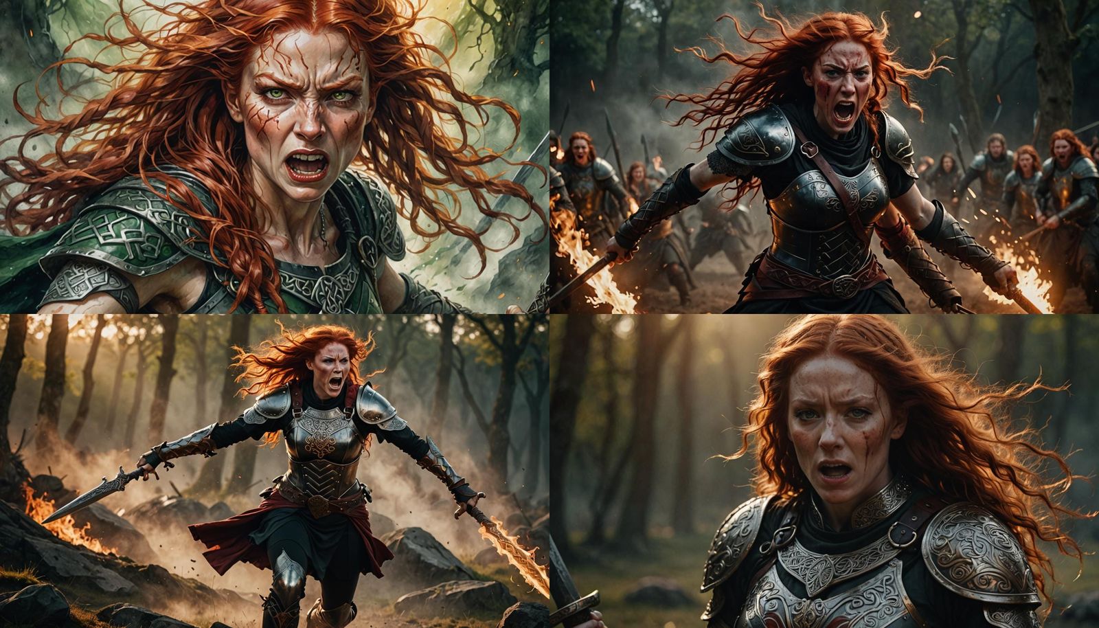 Fierce Red-Haired Celtic Warrior Woman Screaming