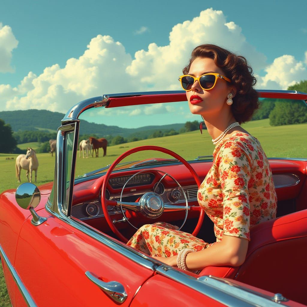 Elegant 1950s Socialite Cruises Vintage Cadillac