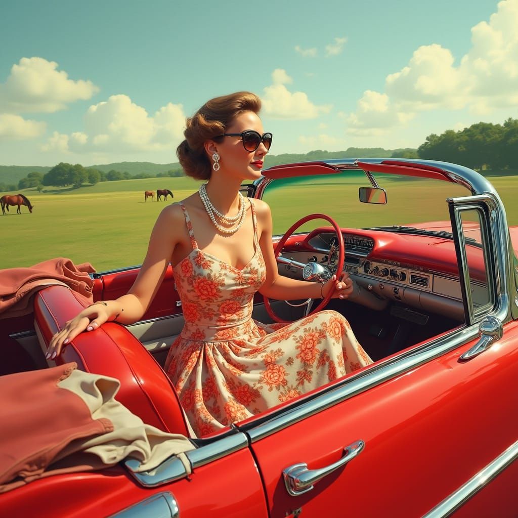Vintage Socialite Cruises in 1956 Fire Engine Red Cadillac
