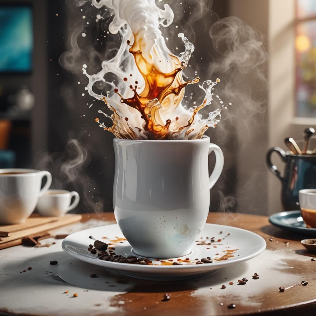 Hyperrealistic Coffee Cup and Vase Still Life