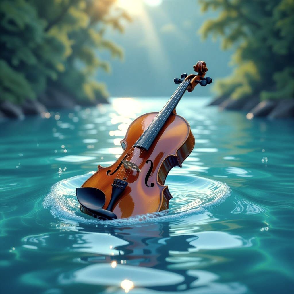 Violin Made of Water Waves on Musical River