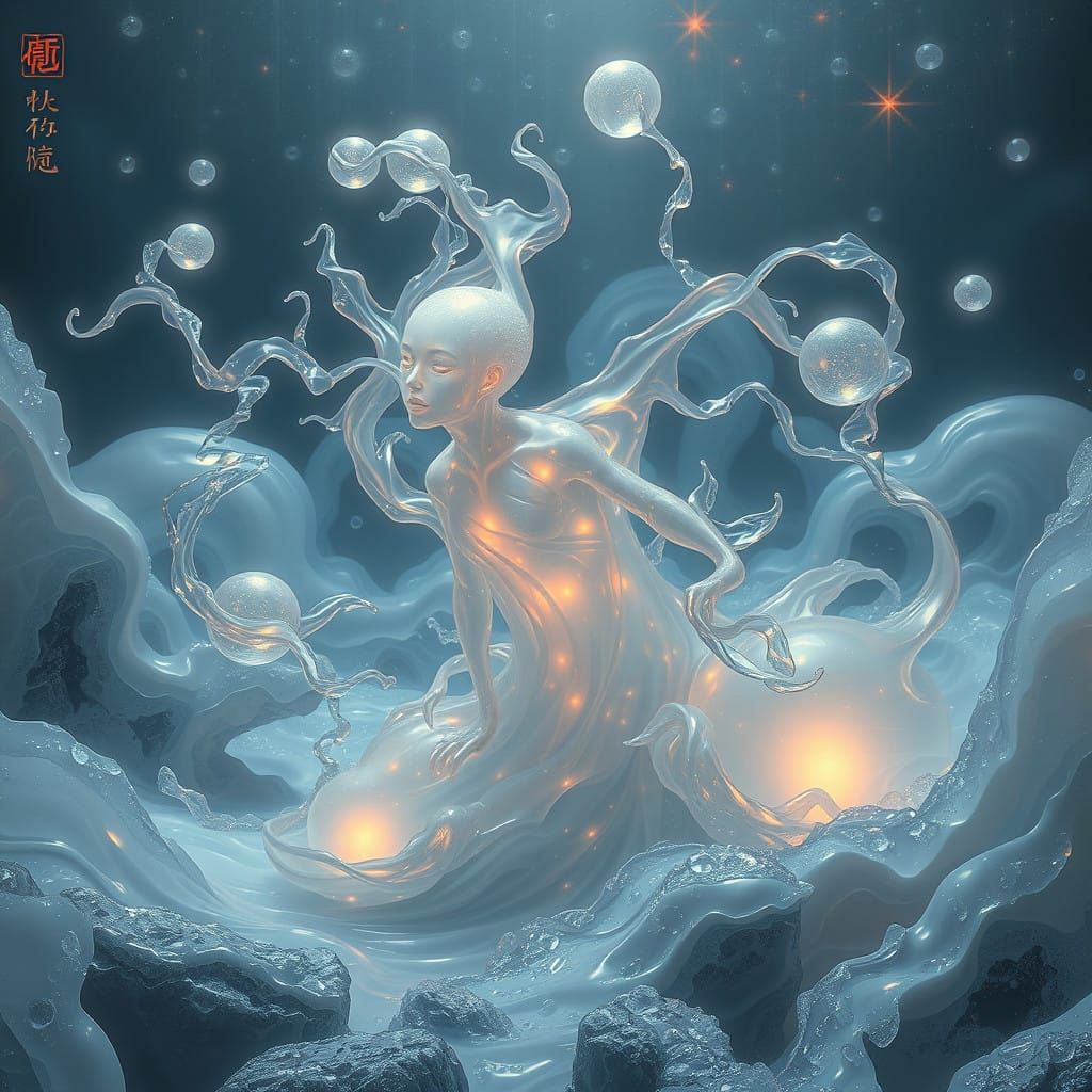 Ethereal Liquid Beings in a Dreamlike Aquatic Realm