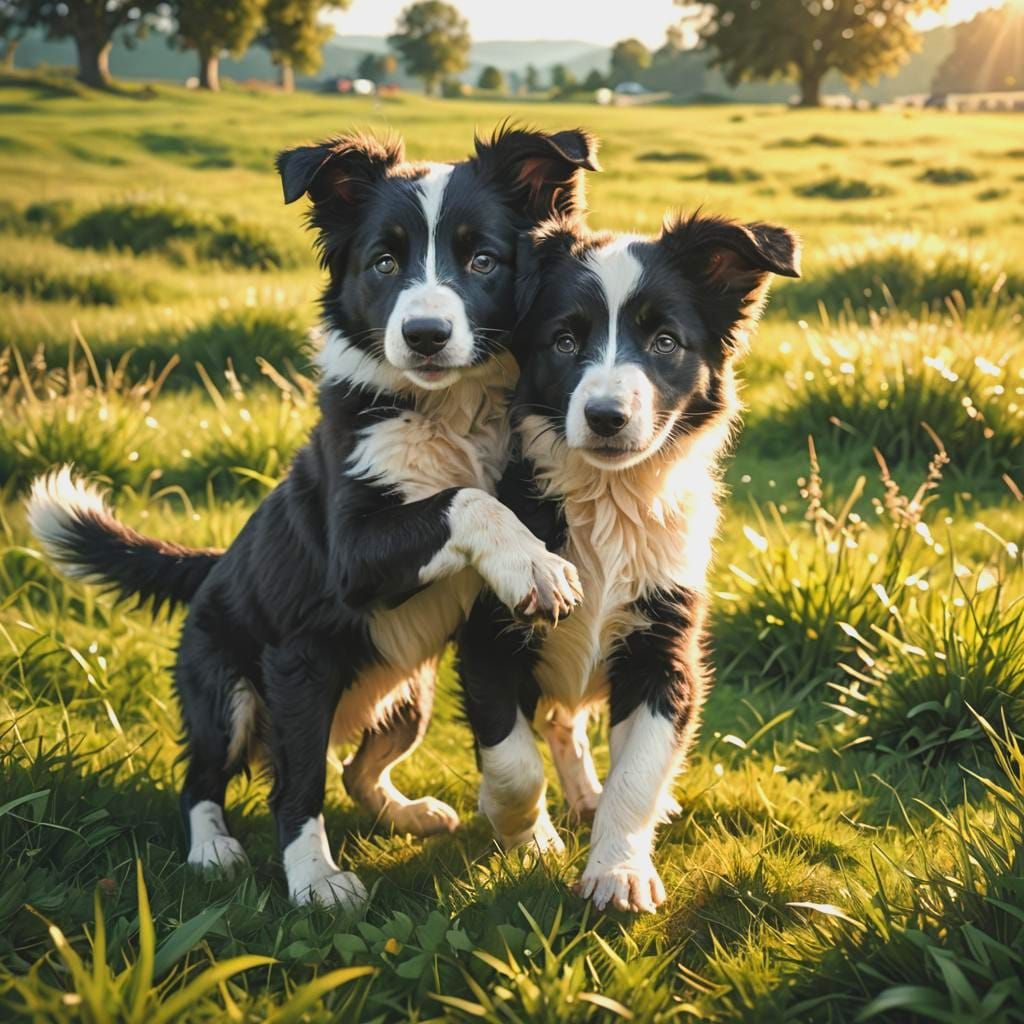 Hyperrealistic Border Collie Puppies Playing