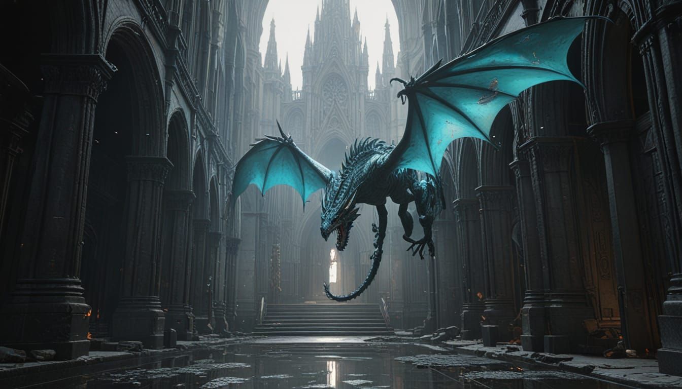 Chrome Dragon Over Cyberpunk City, Digital Art