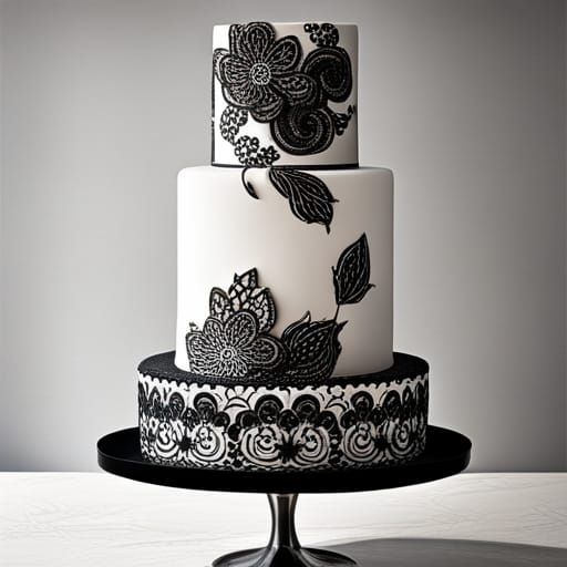 Intricate Black Lace and Floral Cake