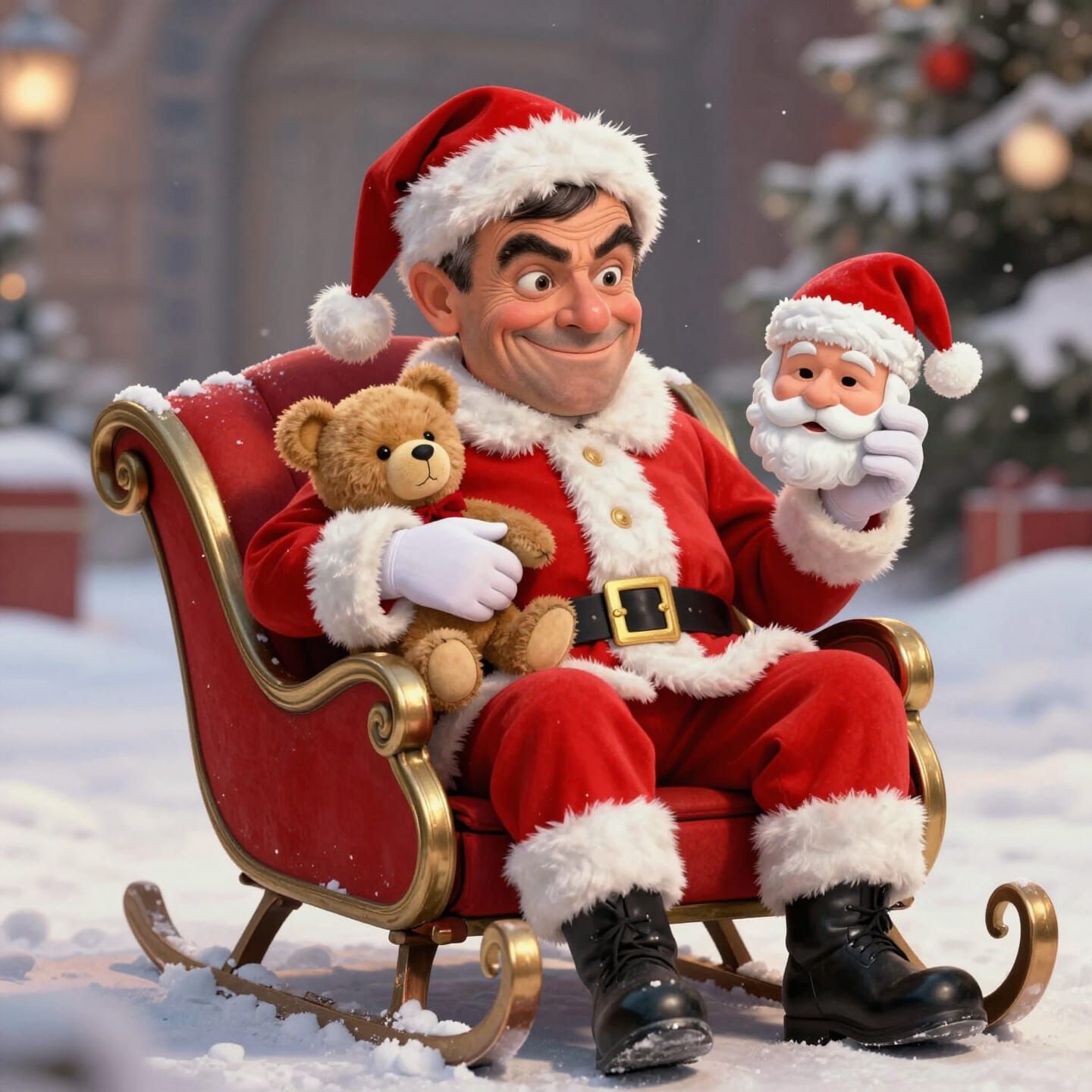 Mr Bean as Santa Claus in Festive Sleigh