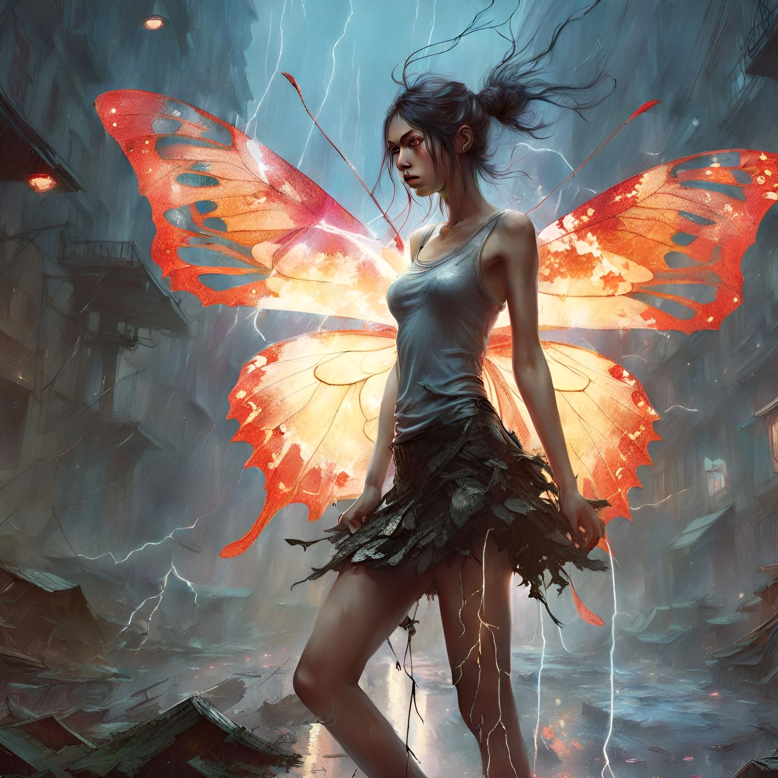 Lightning Fairy Emerges in a Digital Art