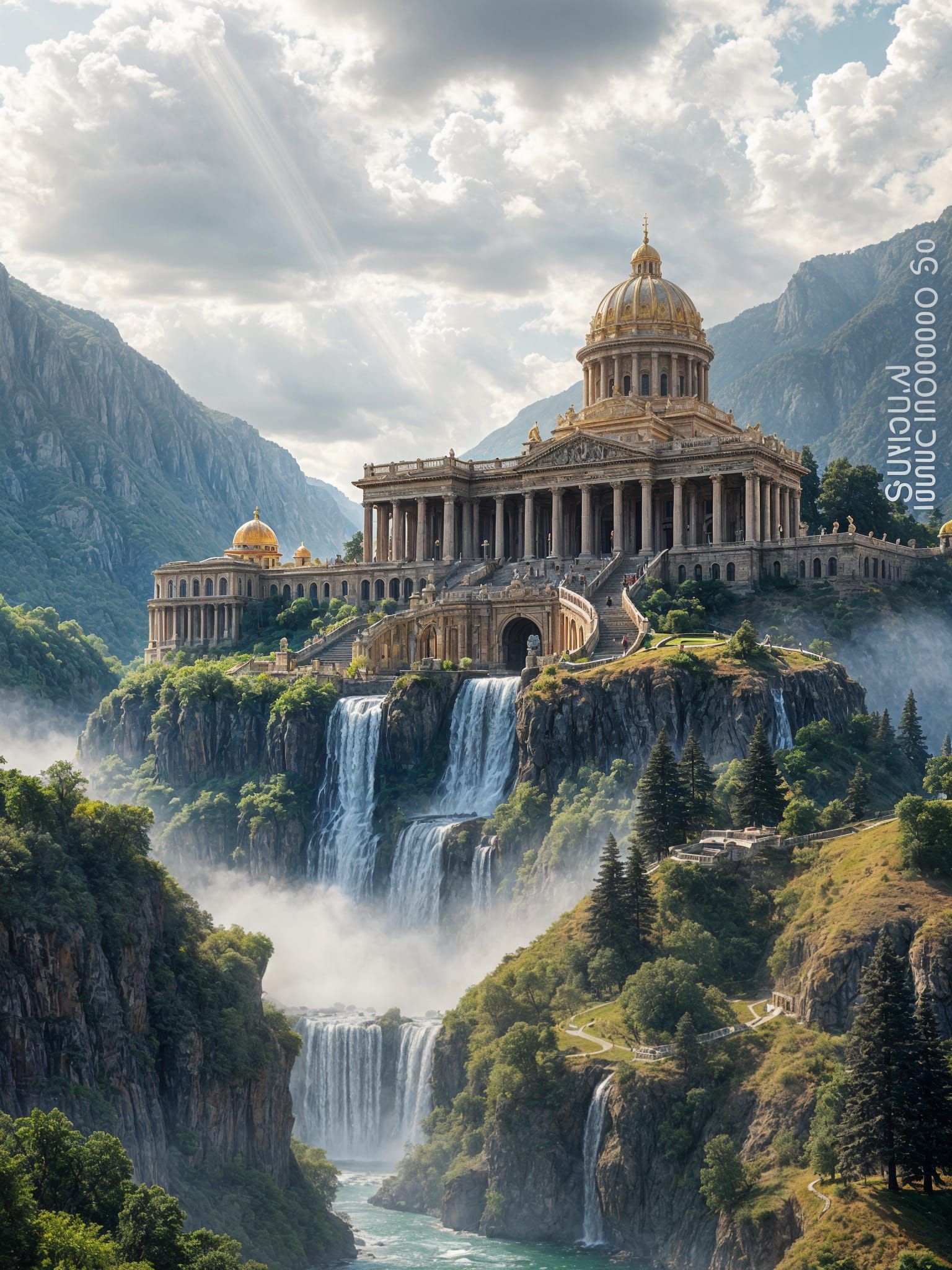 Ethereal Achaemenid Palace Amidst Majestic Mountain Scenery