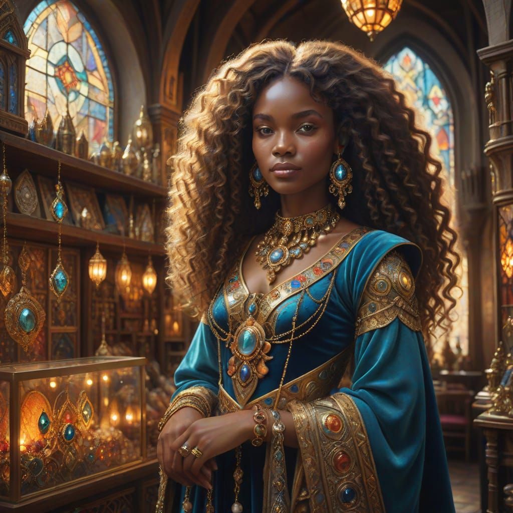 Ethereal Lady in Regal Jewelry Parlor