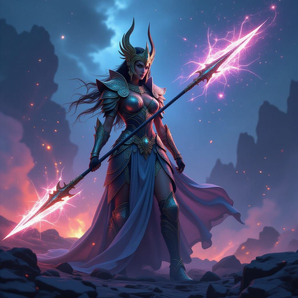 Celestial Goddess-Warrior on Nebula Battlefield