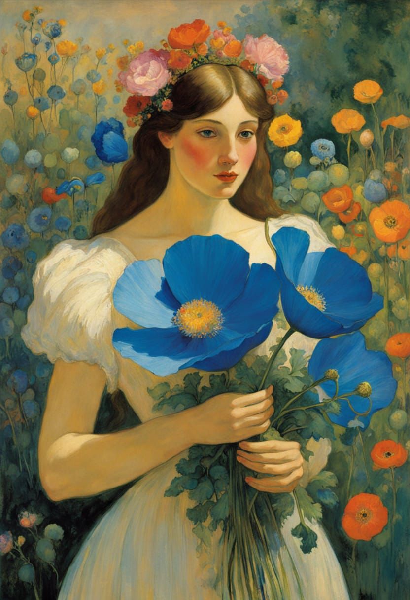 Gigantic Blue Poppies in a Provençal Summer Landscape