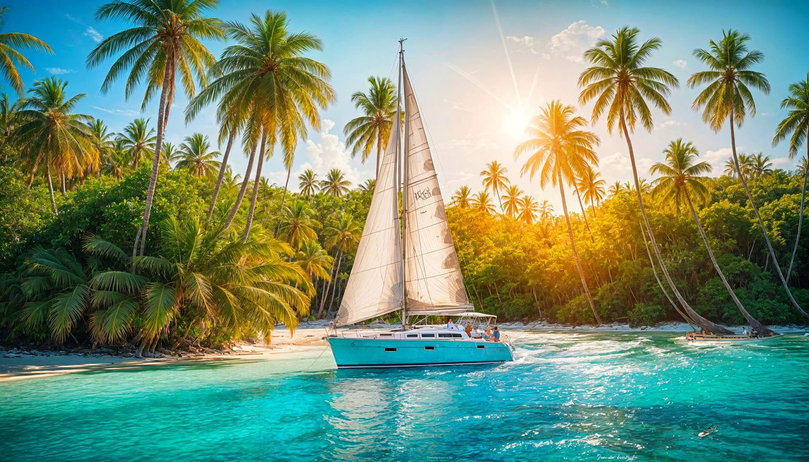 Sailboat in Tropical Paradise: An Oil Painting