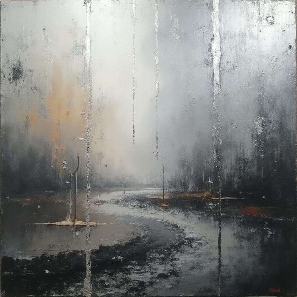 Abstract Artwork in Dull Silver and Medium Silver Colors, wi...