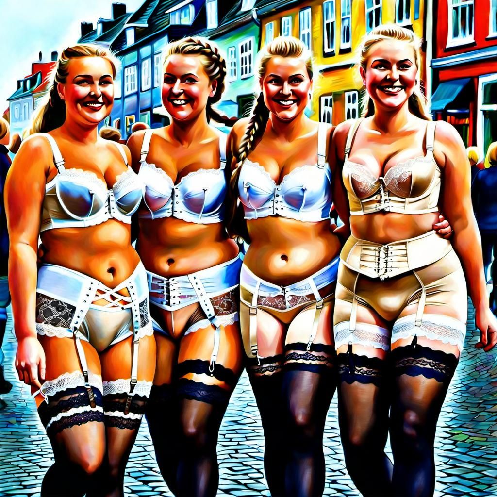 Danish Women in Lace Walking Through Copenhagen