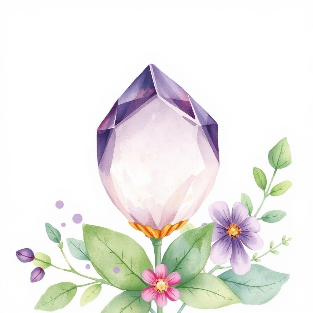 Dreamy Amethyst Watercolor Illustration in Whimsical Style
