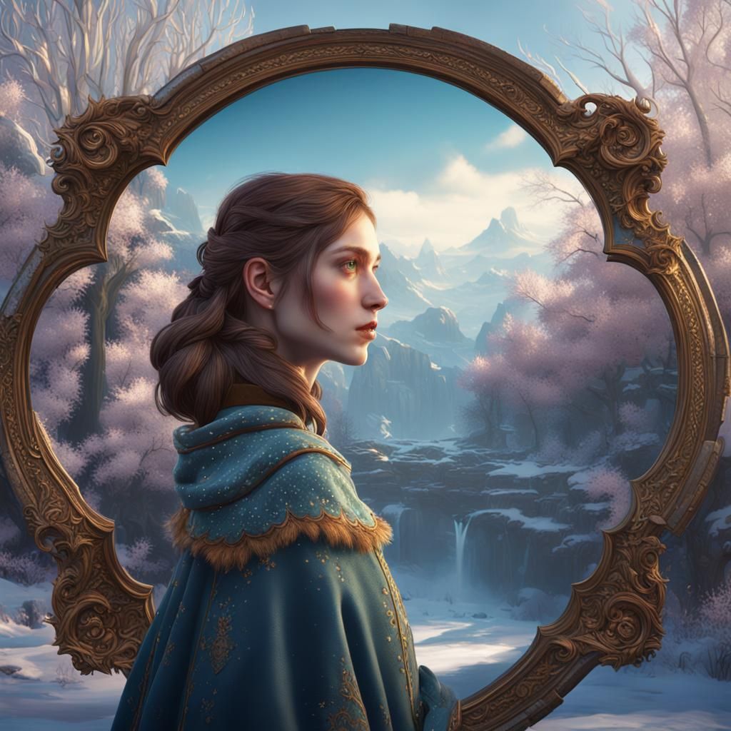 Winter Girl Mirror Spring in Detailed Matte Painting