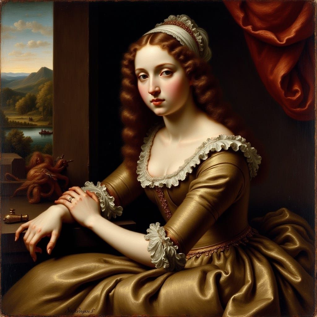 Florentine Woman Portrait in Dutch Masters Style
