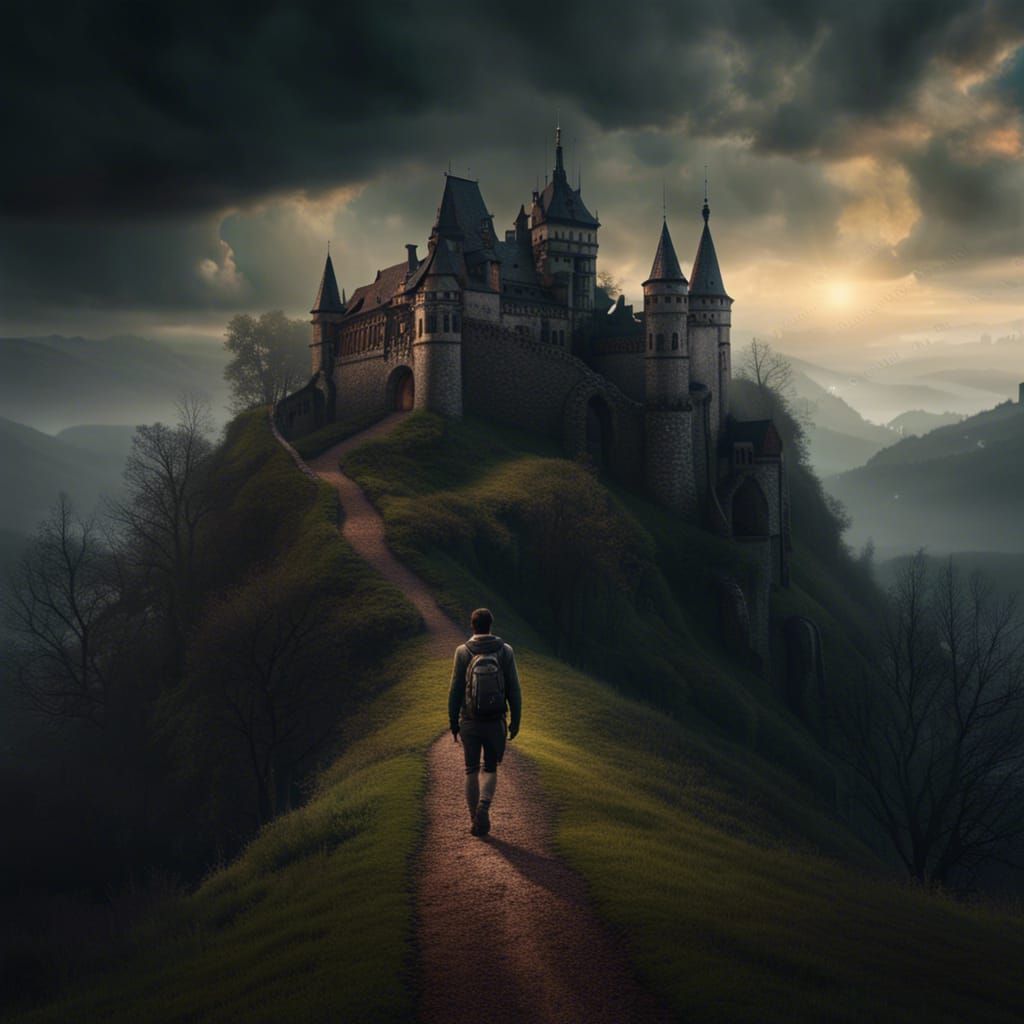 Hiker Approaches Dracula's Castle: Digital Matte Painting