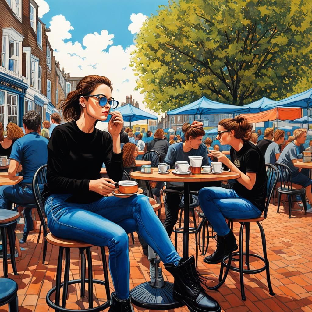 Lady at London Cafe in Romantic Style