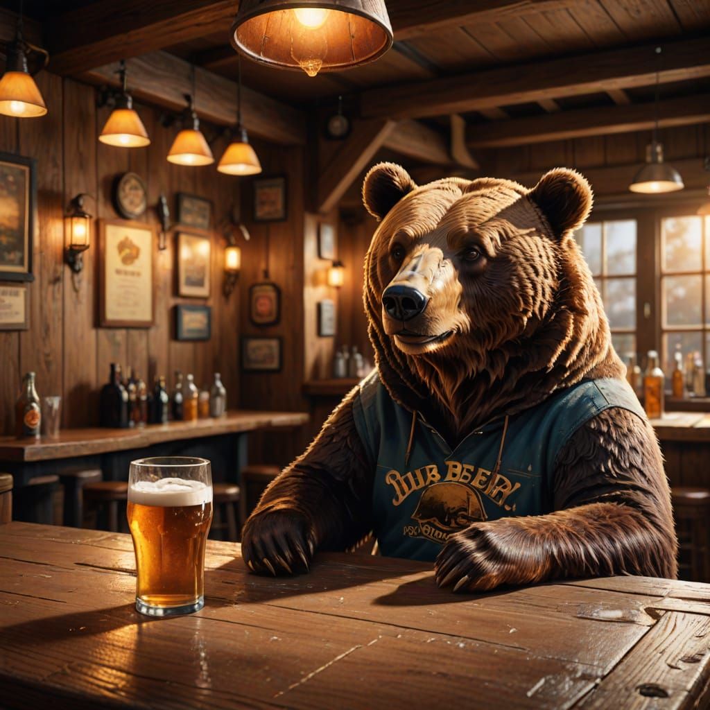 bear having a bear at a pub