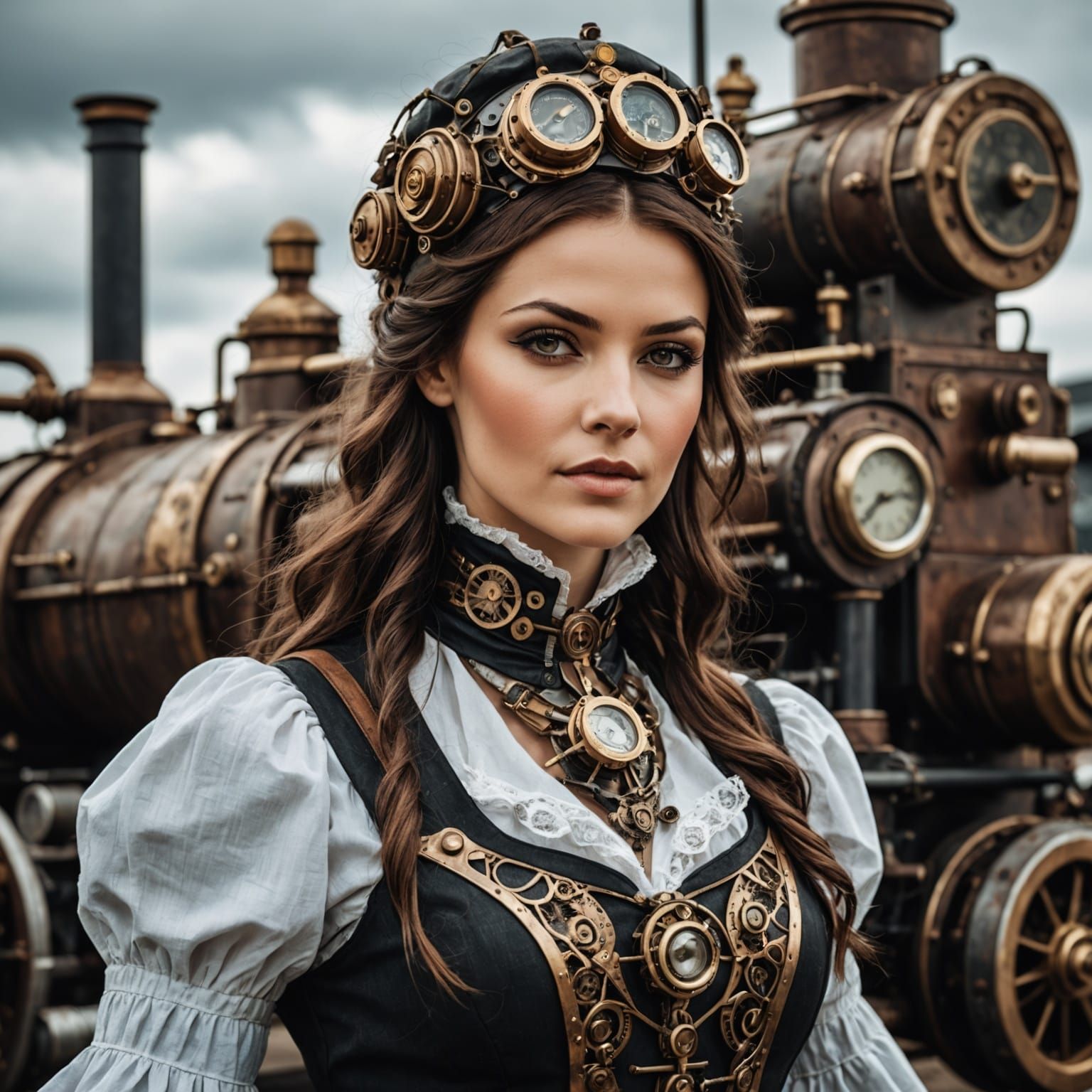 Steampunk Beauty: Woman and Engine Fusion