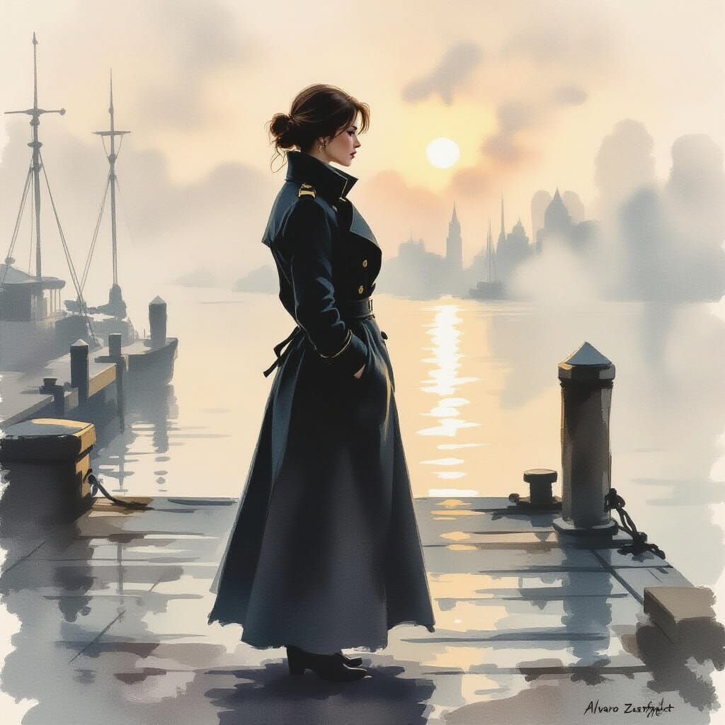 Guardsman on Misty Dock in Watercolor Style