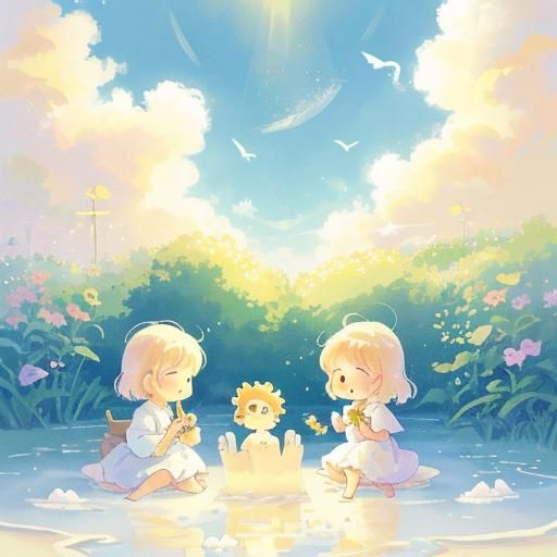 Chicks Build Sandcastle: Whimsical Impressionism