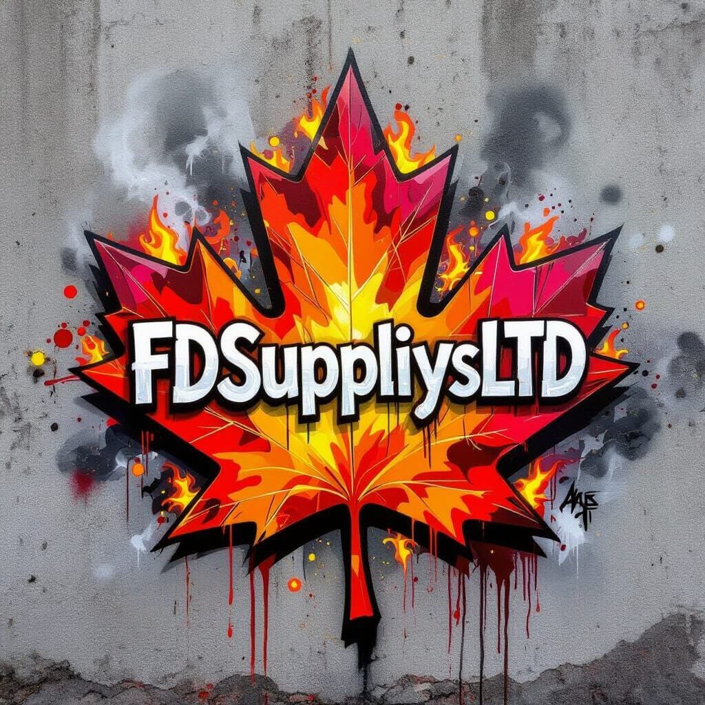 Fiery Canadian Maple Leaf Graffiti Art