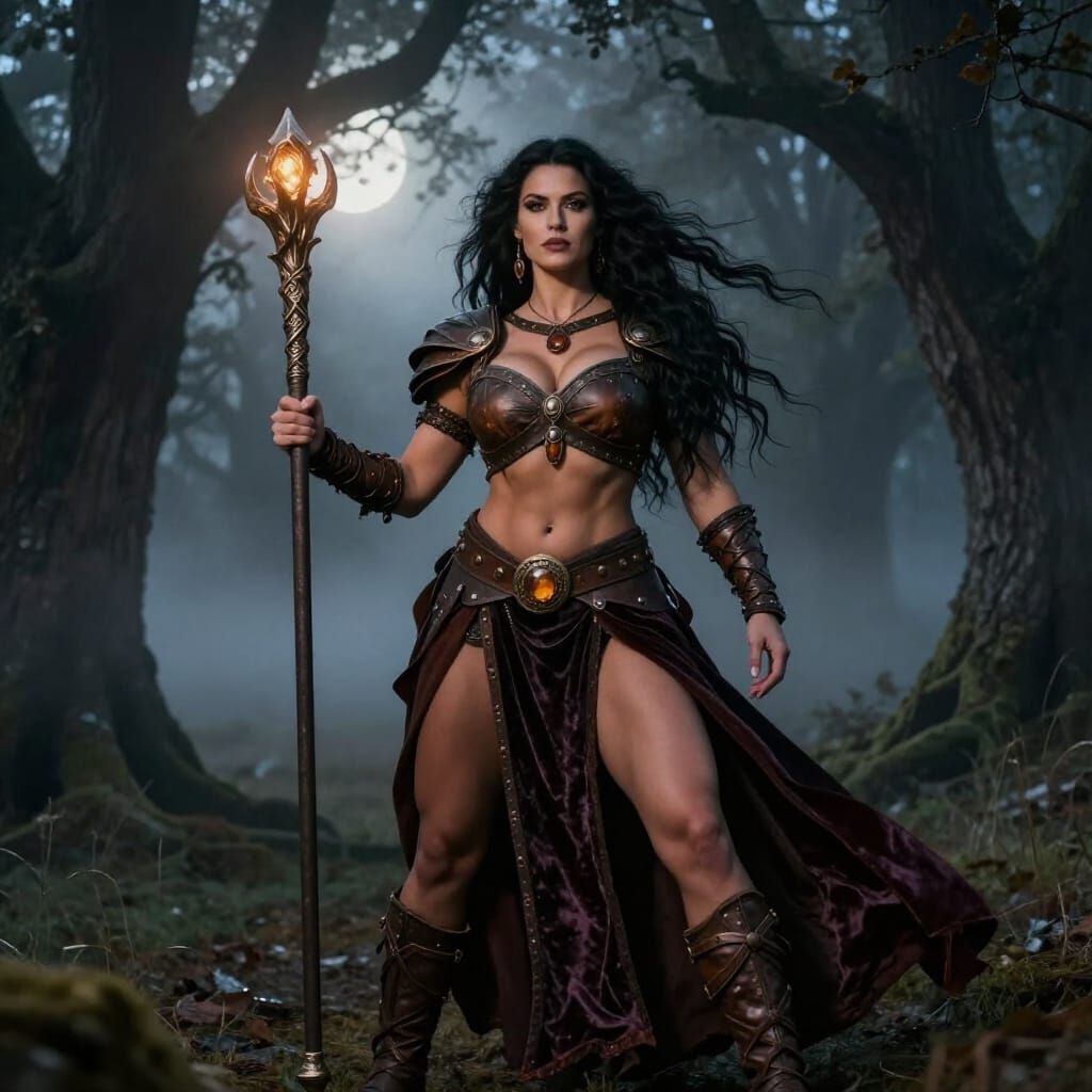 Spīdola: Latvian Sorceress in Mystical Oak Grove