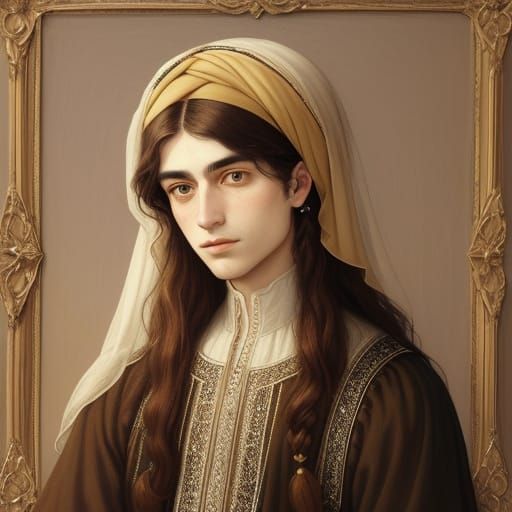 Ethereal Pre-Raphaelite Portrait of a Young Hebrew Hasidic B...