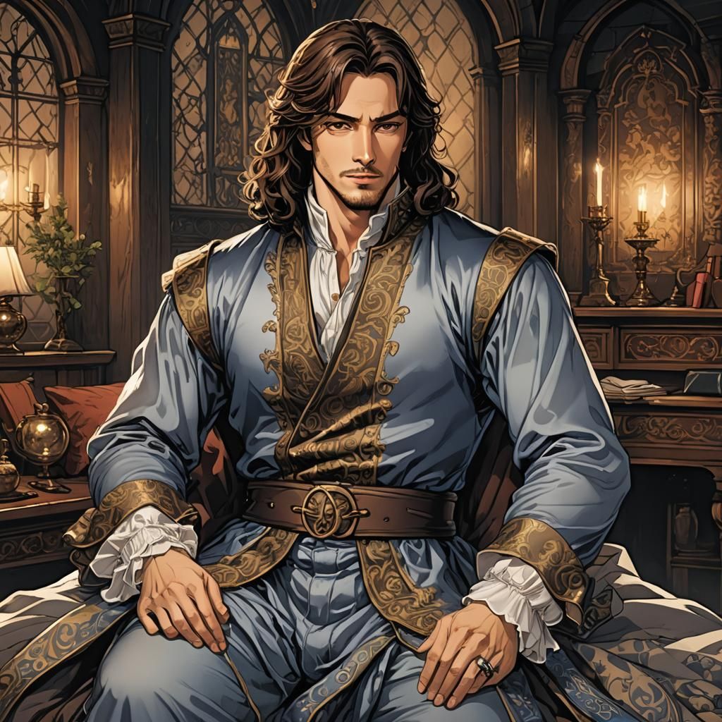 Handsome Duke in 17th Century Bedroom, Anime Style