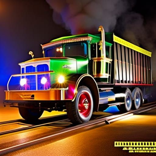 Hyperrealistic Colorful Smoke Future with Trucks