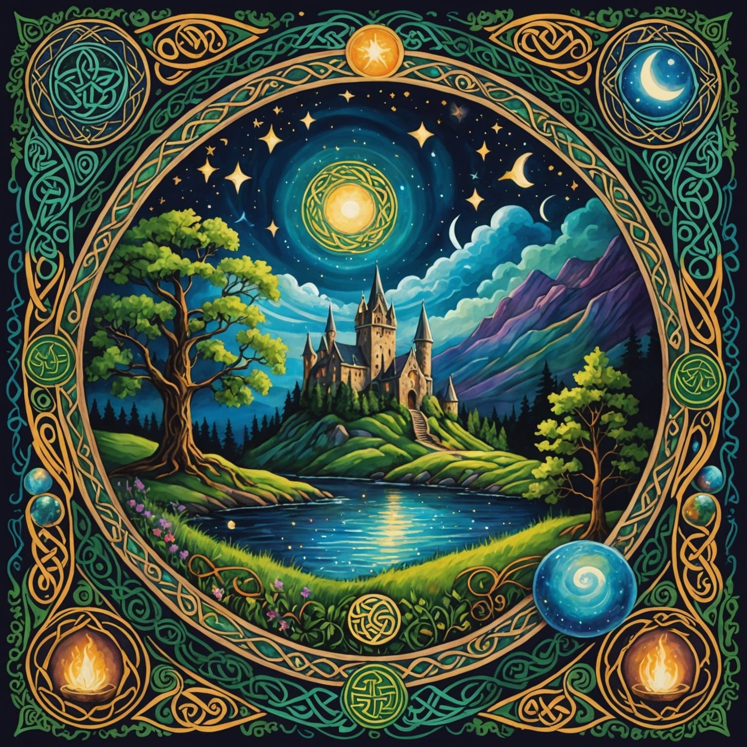 Mysterious Celtic Dreamscape with Stars and Witchcraft
