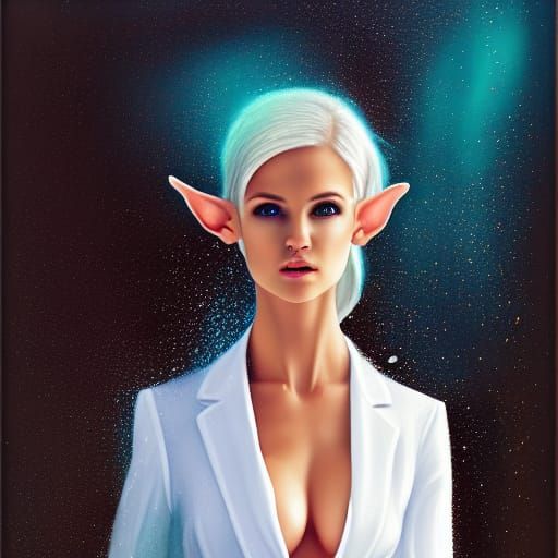 Elf Girl in Water with Transparent Blazer