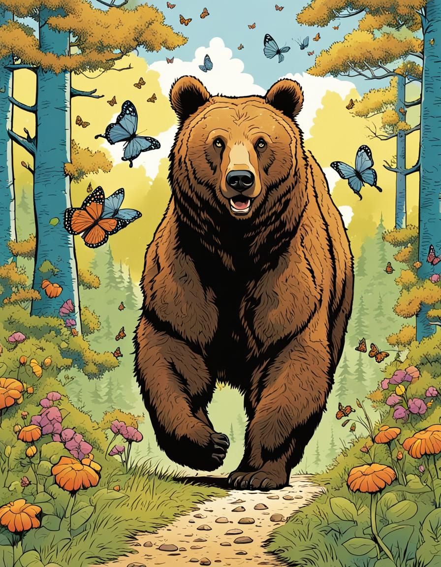 Brown Bear with Butterflies Illustration