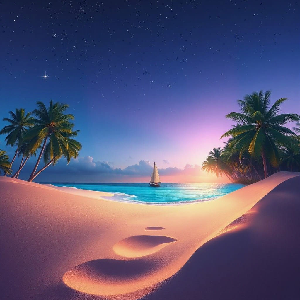 Tropical Paradise Footprint: Surreal Digital Art