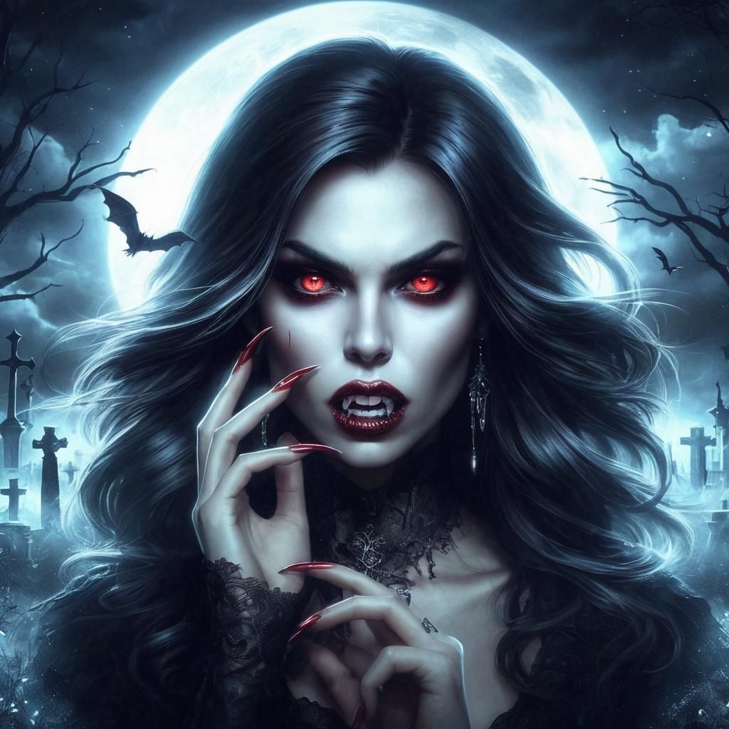 Gothic Vampire in Graveyard at Night