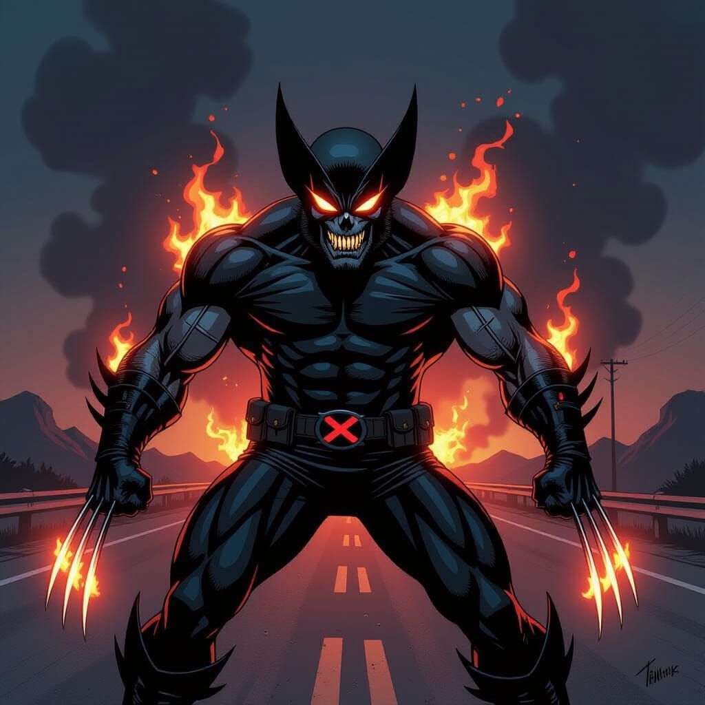 Ghost Rider Wolverine Hybrid in Fiery Comic Style