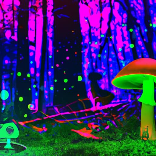 Psychedelic Mushroom Kingdom with Cyberpunk Portal
