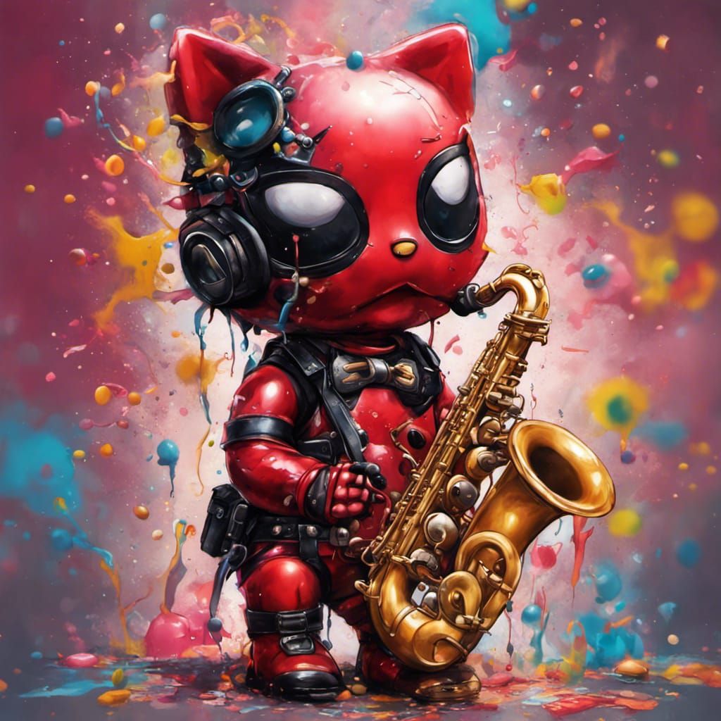 Hyperrealistic Galaxy Hello Kitty Deadpool Saxophone Art