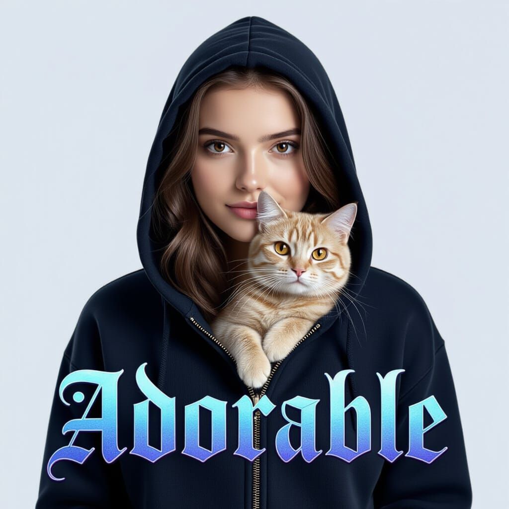 Adorable Text Above Woman Holding Cat in Cozy Room