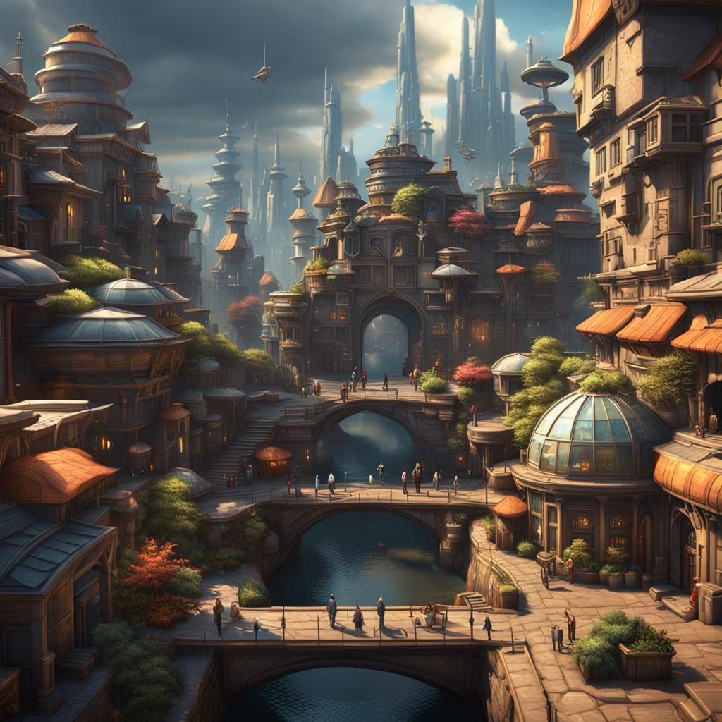 Futuristic Smart City Art: Star Wars Ghibli Style