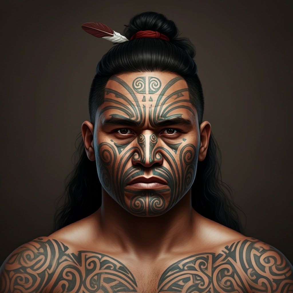 Māori Man with Ta Moko: Realistic Digital Art