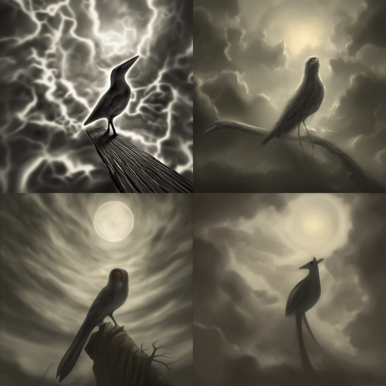 Hyperrealistic Bird Pencil Sketch at Night