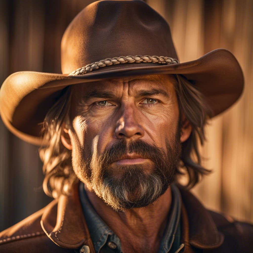 Handsome Cowboy Portrait in Golden Hour Lighting