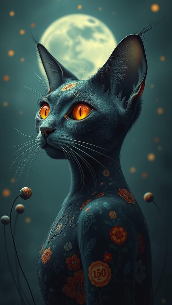 Dreamlike Cat-Woman in Art Brut Style