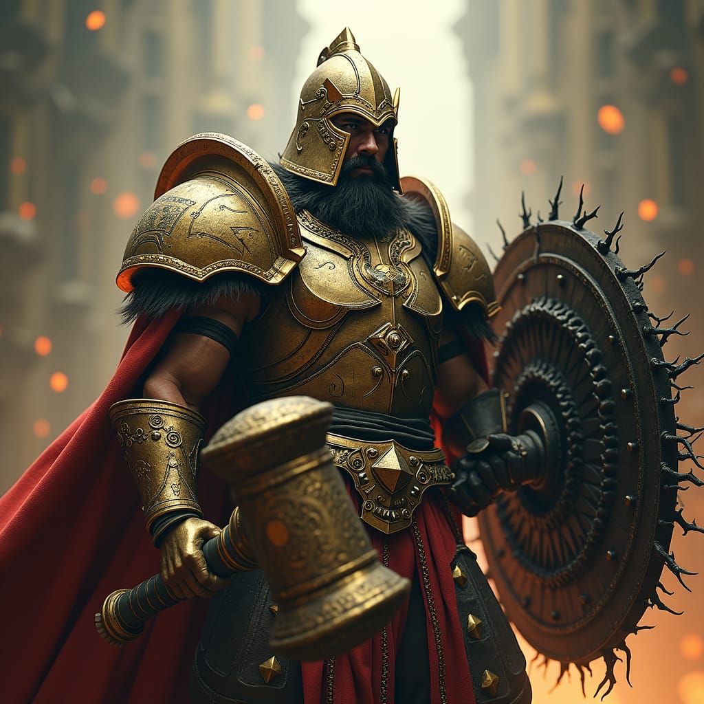 Paladin with Golden Helmet and Thorny Shield